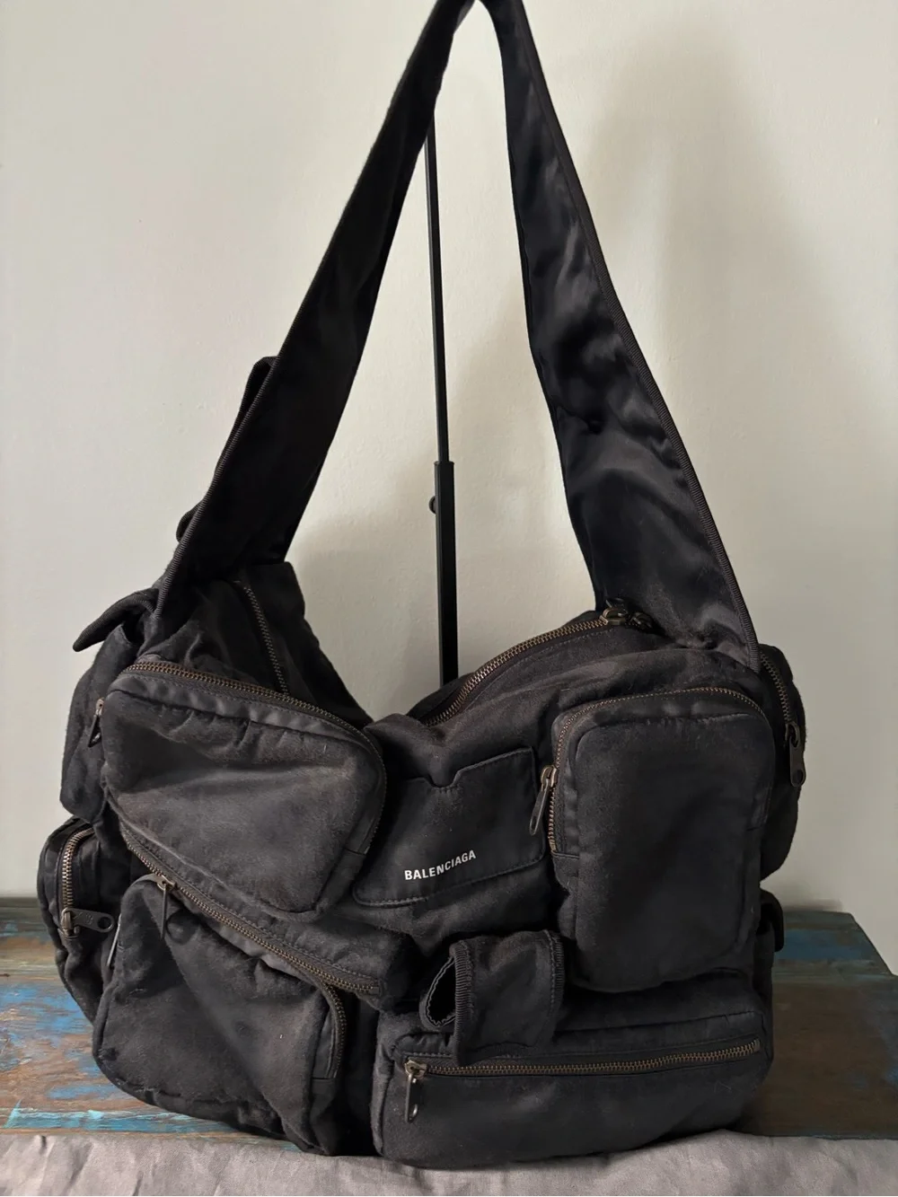Balenciaga Black Multi-Pocket Nylon Messenger Bag